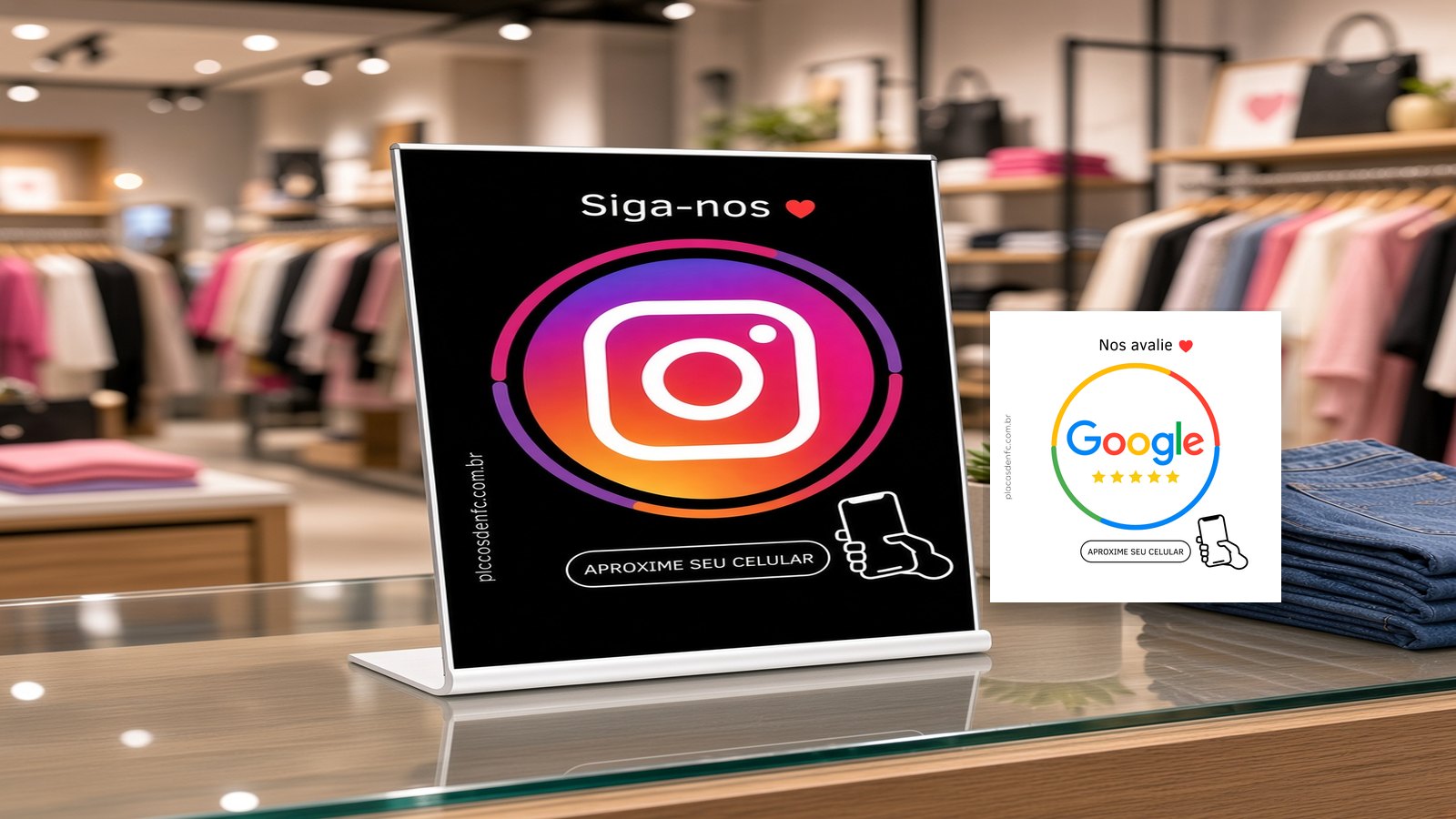 Exemplo plaquinha Avaliação Google branca no ambiente